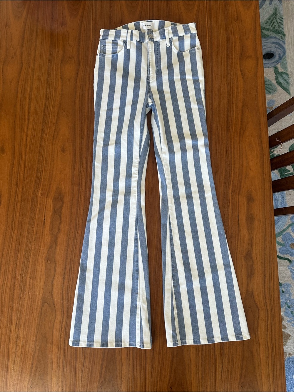 Frame Denim Blue and White Striped Le Easy Flare Jeans - Picture 2 of 5